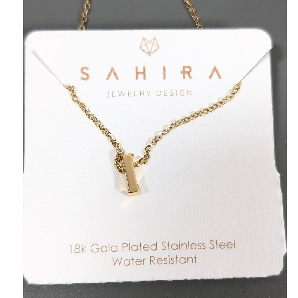Sahira‎ 18k Gold Plated Stainless Steel Initial I Letter Necklace 18" NWT